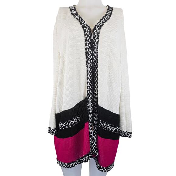 Stizzoli Black Pink Mid Zip Winter Women's Cardigan Tag 56 - US 20 - Picture 1 of 5